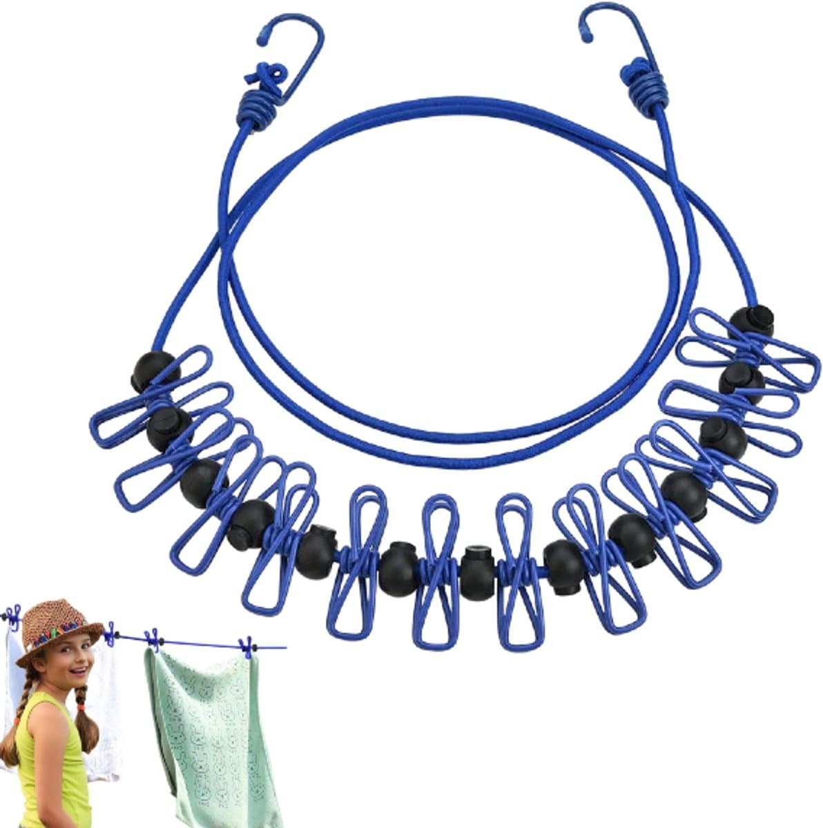 Draagbare Waslijn - Reis Waslijn - Kleding Drogen - Winddicht Elastisch - 1.8 Meter - Blauw — afbeelding 1