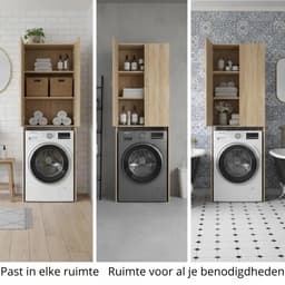 Noventra - Wasmachinekast - Wasmachine Ombouw - Opbergkast - 2 Deuren - 3 Opbergvakken - Houtlook - 64 x 25,5 x 190 cm — thumbnail 2