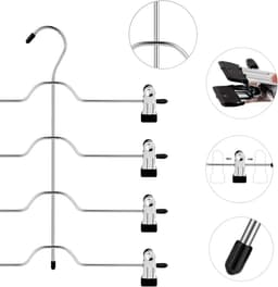 Set Van 3 Antislip Hangers Met Verstelbare Clipbreedte - Roestvrij Staal Verchroomd - Roestvrij Ruimtebesparend - Voor Broeken, Rokken, Sokken En Ondergoed - Zwart En Zilver — thumbnail 2