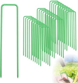 30 stuks grondankers, vloeranker, 15 cm U-vormige nagels, haringen, haringen, stevig, anti-roest bevestigingsanker, grondnagels, voor bevestiging van hekken, kunstgras, camping, tuinvlies (groen 1) — thumbnail 1