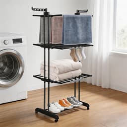 PIPIPOXER- Wasrek Inklapbaar-Droogrek-Staand Droogrek Inklapbaar-Met 3 sokkenclips-Wastoren-Ruimtebesparend Wasrek -75x49x170 CM-Ecologisch Was Drogen-Zwart — thumbnail 4