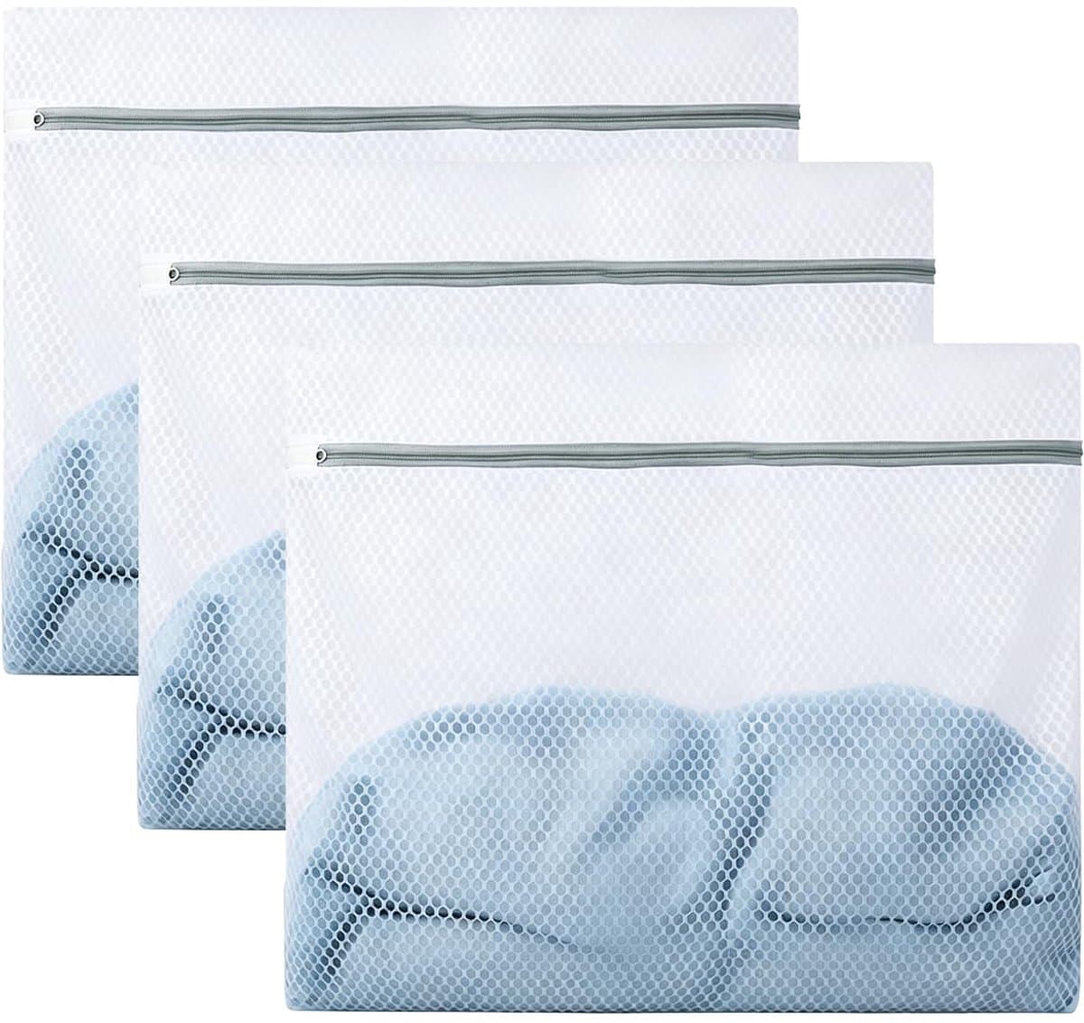 3 stuks waszakken voor wasmachine, 60 x 60 cm, wasnetten, waszakken met honingraatstructuur voor fijne was met ritssluiting, grote waszakken van netstof, voor kousen, jassen, mantels, dekens — afbeelding 1