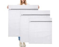 3 Stuks Wasnet voor Wasmachine 50 x 60cm+80 x 90cm Waszakken in Fijnmazig Polyester Waszak voor Wasmachine met Verborgen Ritssluiting voor Dekens, Jassen, Gordijnen, Lakens en Knuffels
