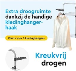 Droogtoren 4 Lagen - Wasrek Staand - Kleding Drogen - 40 Meter Drooglengte - 68x68x170 cm - Wit — thumbnail 4