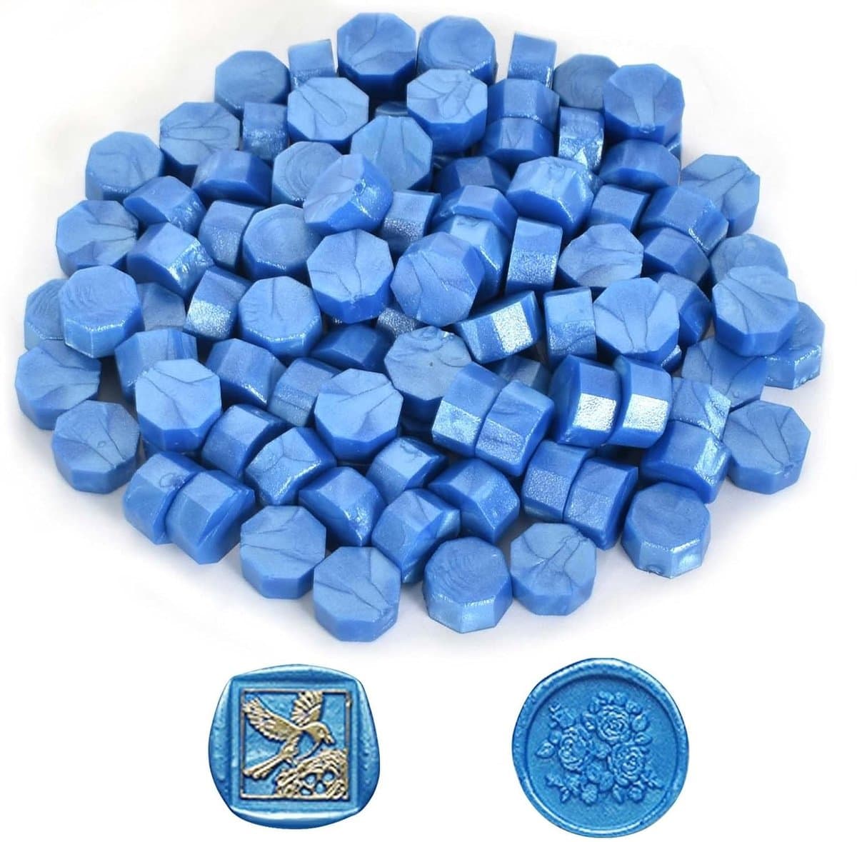 100 Stuks Blauwe Wasbolletjes voor Octagonale Wax Seal - Perfect voor Brieven, Uitnodigingen en Cadeauverpakking — afbeelding 1