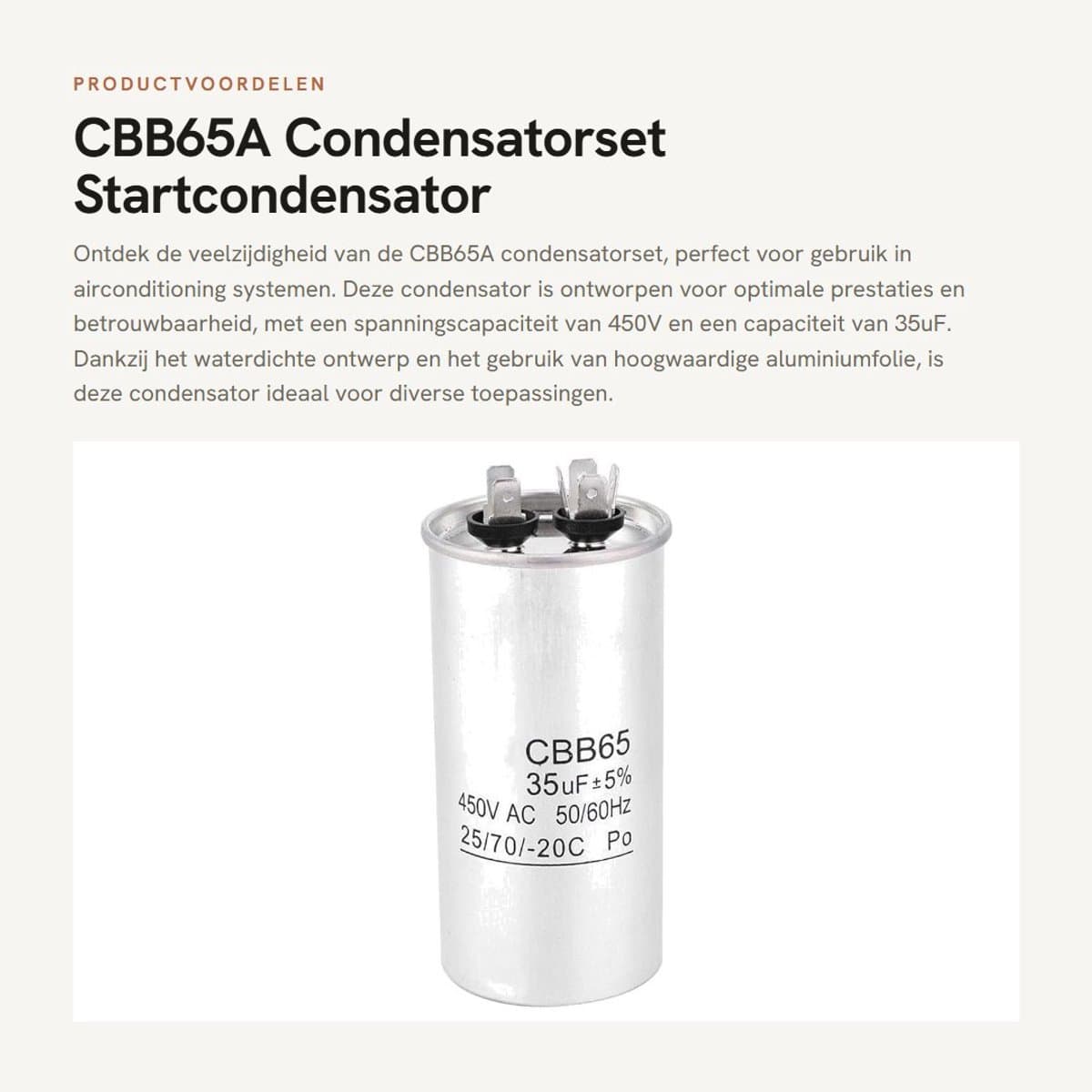 Dailygoods - CBB65A Condensatorset - Startcondensator - Waterdicht - 450V 35UF - Voor airconditioning - Aluminiumfolie - Geschikt voor diverse toepass... — afbeelding 1