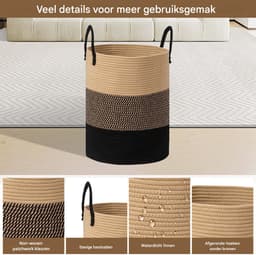 Lemonmax Ronde wasmand opbergmand - Gevlochten speelgoedmand met handvatten 58 L - Voor kinderkamer slaapkamer woonkamer - 38x50 cm - Zwart Bruin — thumbnail 5