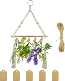 Hout Kruidendroogrek - Inclusief Bruine Cadeaulabels en Natuurlijk Jutetouw - Woondecoratie - Opvouwbaar - Bespaar Ruimte - Voor Het Drogen Van Verse en Aromatische Kruiden - Versier Je Keuken, Terras of Woonkamer — thumbnail 1