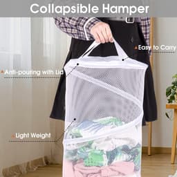 Wasmand - Vouwbare Wasmand - Opbergmand - Waszak - Opvouwbare Wasmand - Mand - Wassorteerder - Kledingmand - Reiswaszak - met handgrepen - Inclusief opbergtas - voor wasruimtes, badkamers, kinderkamers, studentenkamers, op reis - 32*32*60 cm - wit — thumbnail 3
