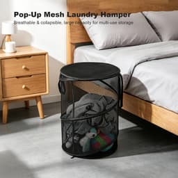 Wasmand - Vouwbare Wasmand - Opbergmand - Waszak - Opvouwbare Wasmand - Mand - Wassorteerder - Kledingmand - Reiswaszak - met handgrepen - Inclusief opbergtas - voor wasruimtes, badkamers, kinderkamers, studentenkamers, op reis - 32*32*60 cm - zwart — thumbnail 4