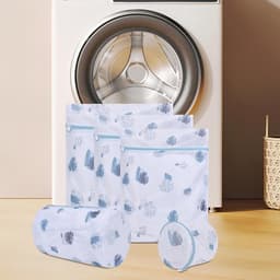 Duurzame waszakken van mesh met ritssluiting, machinewasbaar, 5-delige set met bladmotief | Voor delicate blouses, kousen, reisorganizer — thumbnail 1