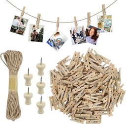 Knijpers Mini 150 Stuks - Houten Knijpers - Decoratieve Klemmen - Henneptouw - I-vormige Spijkers - Lichtgewicht 100 g — thumbnail 1