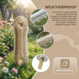 Waslijn 30 m met stalen kern - PVC-omhulsel - Flexibel - Voor buiten - Tuin/camping - Geschikt voor kleding en beddengoed - Ophanglijn — thumbnail 2