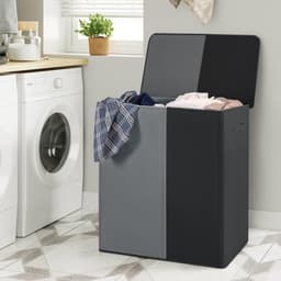 Ploutos® Wasmand 2 Vakken - Luxe Wassorteerder – Dubbele Waszak – Grijs & Zwart Design –- 63cm x 36cm x 68cm — thumbnail 4