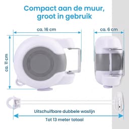 Ryoudavell - Uitschuifbare Waslijn - Dubbele Waslijn voor Binnen - 13 Meter*Dubbele lijn - Ruimtebesparend & Afneembaar - Drooglijn Wit — thumbnail 3