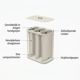 JCP® Wasmand - 90L - Wasmand 3 Vakken - Wasmand met Deksel - Beige - 40cm x 59cm x 71cm — thumbnail 2