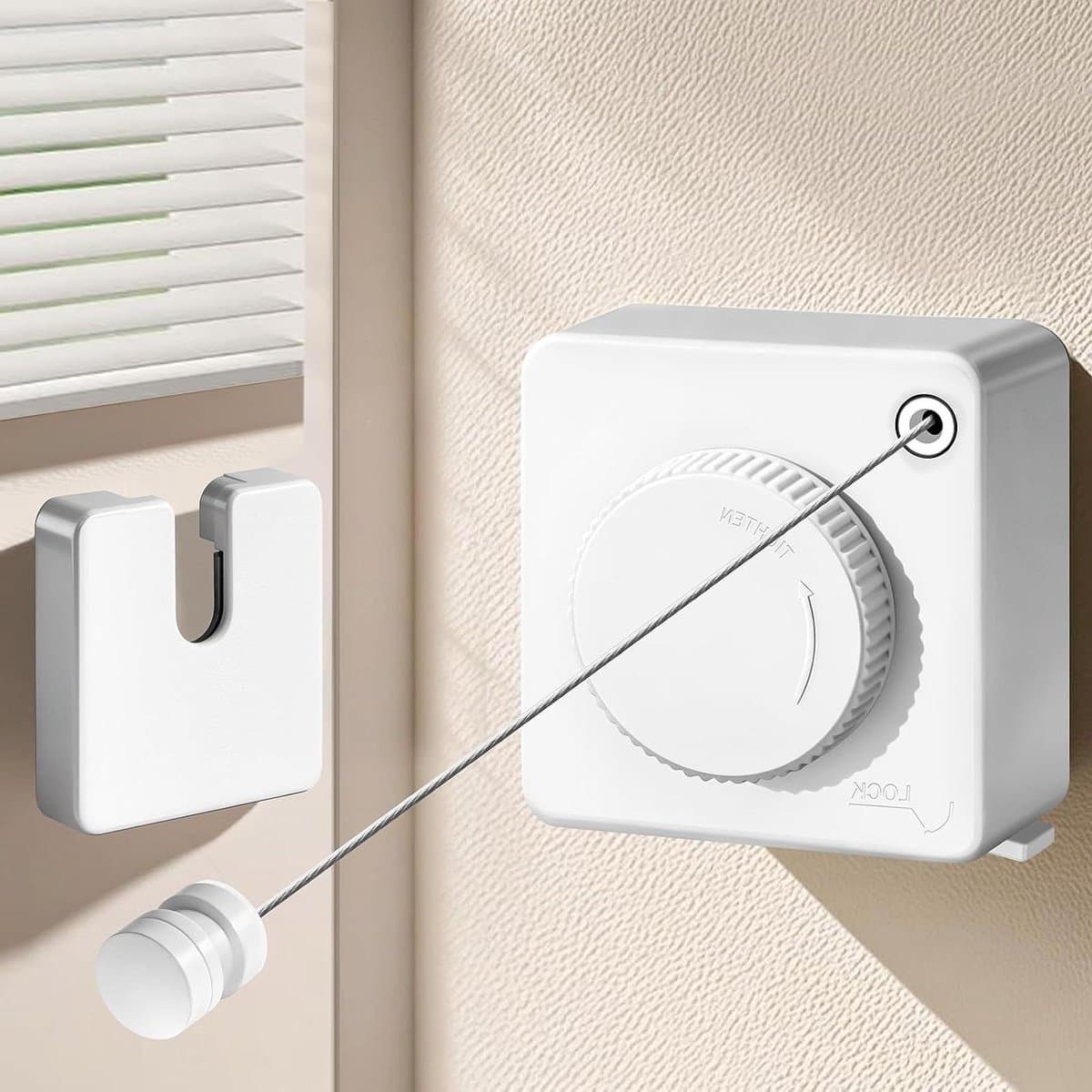 Waslijn Uitschuifbaar - Intrekbare Lijn - Kleding Drogen - Anti Doorhang Ontwerp - 46 Meter - Wit — afbeelding 1