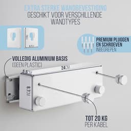 Wandwaslijn - Staal met Siliconen Coating - Ruimtebesparend en Stevig - Voor Badkamer en Balkon — thumbnail 4