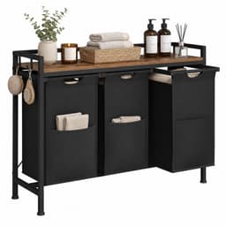 HomeGoodies - Wasmand 3 vakken - Wasmand - Wassorteerder - Totale afmetingen 96x30x71cm - Veelzijdige wasmandkast - Zwart — thumbnail 1