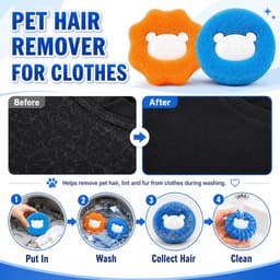 Wasballen voor wasmachine - 16 stuks - Drogerballen - Herbruikbare Pluizenbollen & Haarvanger Spons - 5 cm - voor Wasmachine, Droger, Kleding, Honden & Katten - Oranje & Blauw — thumbnail 5