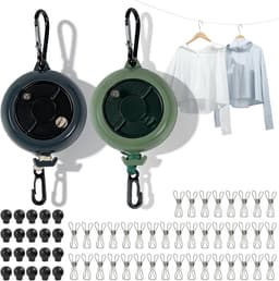 Waslijn uittrekbaar camping, uittrekbare waslijn met handslinger 10 m, draagvermogen 50 kg, incl. 20 klemmen, 10 vaste gespen, set van 2 zwart/groen, voor camper, vanlife & backpacking — thumbnail 2