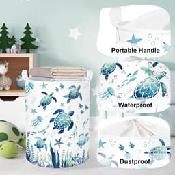 Opvouwbare Zeedierendas voor Wasgoed, Opbergmand voor Speelgoed en Kleding voor Thuis, Blauwe Schildpadden, 63L — thumbnail 5