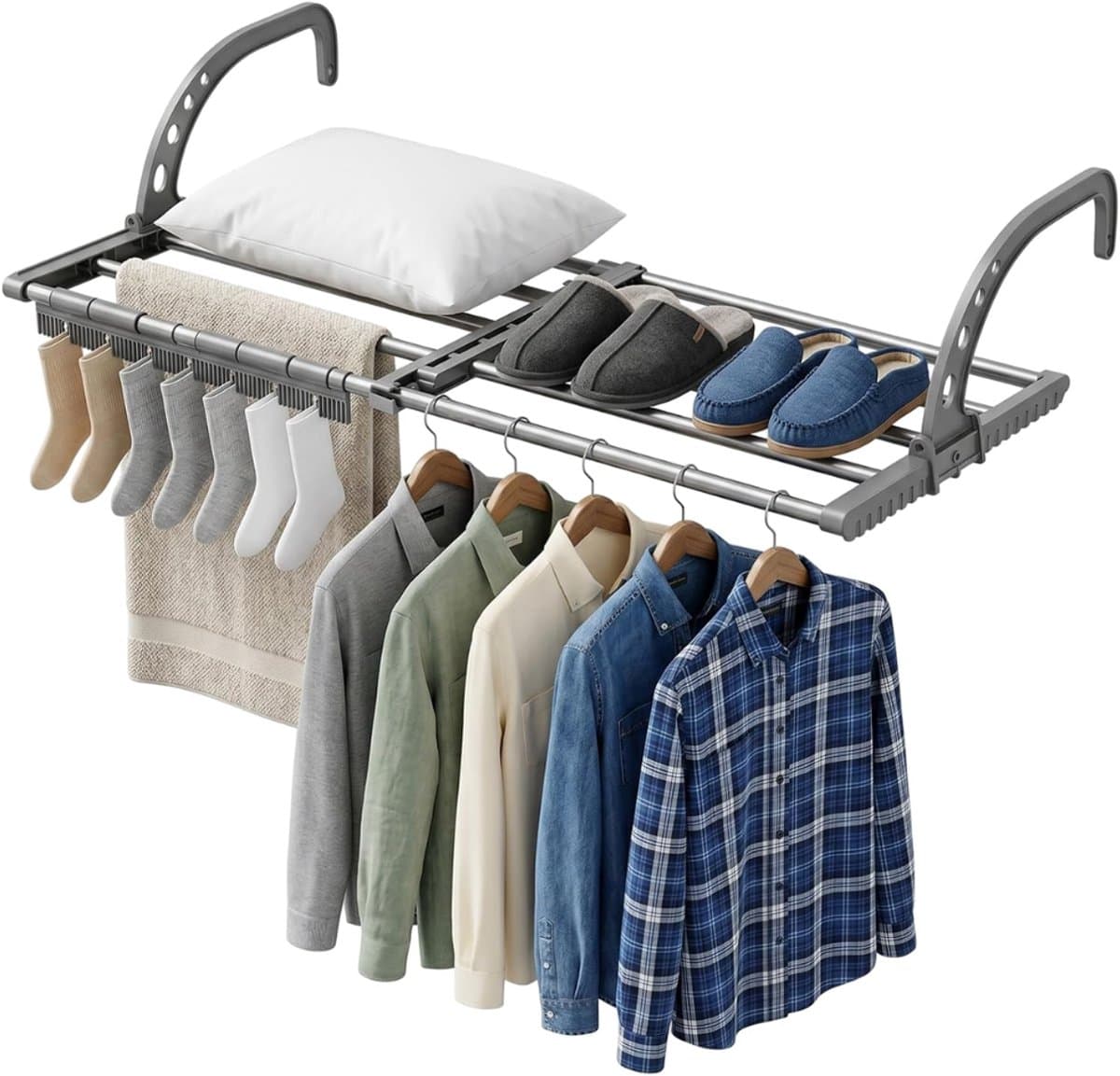 ZRNS® Droogrek Deur - Hangend Wasrek - Handdoekrek Badkamer - Ook voor Balkon of Radiator - Uittrekbaar 38-55 cm — afbeelding 1