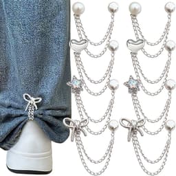 8 Multifunctionele kledingclips -Metaal -Zilver -Verstelbare zoomclips - Ster-/parel-/hart-/strikpatronen -Clips voor overhemden en broekspijpen - Leuke decoraties - Clips voor lange jeanspijpen en manchetknopen - Kledingaccessoires - Anti-sleepclips — thumbnail 1