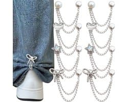 8 Multifunctionele kledingclips -Metaal -Zilver -Verstelbare zoomclips - Ster-/parel-/hart-/strikpatronen -Clips voor overhemden en broekspijpen - Leuke decoraties - Clips voor lange jeanspijpen en manchetknopen - Kledingaccessoires - Anti-sleepclips