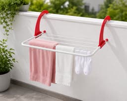 Balkon Droogrek – Wasrek voor Balkon – Hangend Droogrek – 3 Meter Drooglengte – 50 x 28 cm – Voor Klein Wasgoed – In Rood, Blauw of Grijs — thumbnail 4