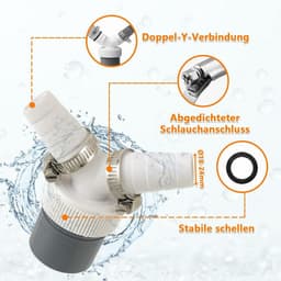 Y-vormige afvoerbuis en Y-vormige adapter Geschikt voor dubbele aansluiting van wasmachine en vaatwasser. — thumbnail 2