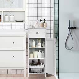 SureDeal® - Badkamerrekk - Badkamerkast Vloerkast Toiletkast - Verstelbaar Rek - Lade Staande Kast - 35x30x87 cm - Wit — thumbnail 2