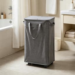 Rolbare Wasmand - Opbergbak Wielen - Kleding Opbergen - Verstevigd Metalen Frame - 75 Liter - Grijs — thumbnail 2