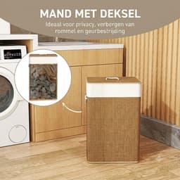 VIEMAE Wasmand - Wasmand met deksel - Wassorteerder - Wasmanden - Wasverzamelaar - 72 L - Verwijderbare waszak - Handvaten - Bamboe — thumbnail 4