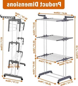 Stabiele en opvouwbare droogtoren voor binnen en buiten, ruimtebesparend met wielen, 4 lagen en grote capaciteit — thumbnail 2