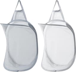 Vouwbare Wasmand 40 x 29.5 cm in Wit en Grijs, Set van 2 - Wandmontage Waszak voor Organiseren van Speelgoed en Kleding in Kinderkamer — thumbnail 1