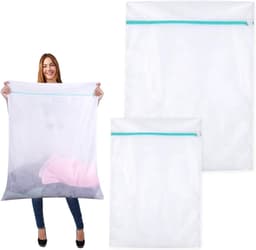 Set van 2 Wasnetten voor de Wasmachine - Fijne Mesh Polyester Waszakken met Verborgen Rits voor Dekens, Jassen en Speelgoed - 60 x 80 cm en 90 x 110 cm — thumbnail 1