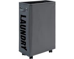SnelShoppen - 25-Inch Smalle Wasmand op Wielen - Vouwbare Rolwasmand voor Kleding - Donkergrijs - 52L Capaciteit - Ideaal voor Kleine Ruimtes