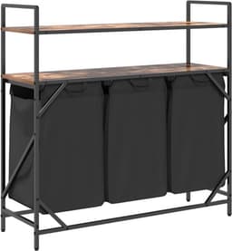 Wasmand – Wasbak – Wascontainer – Wasbox – Waskuip – 3 Compartimenten – Stalen Frame Met Eiken Planken — thumbnail 3
