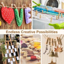 SnelShoppen - 150 Mini Houten Knijpers 3,5 cm met 10 m Jute Koord - Kleine Wasknijpers voor Foto's, Ansichtkaarten, Doe-Het-Zelf Decoratie voor Feeste — thumbnail 2