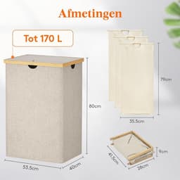SP® Wasmand - 170L - Wasmand 3 Vakken - Wasmand met Deksel - Beige - 54cm x 40cm x 80cm — thumbnail 5