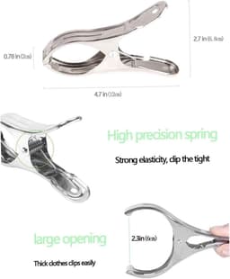 Roestvrijstalen knijpers - Metalen clips - Kleding drogen - Zware windbestendig - 8 stuks - Zilver — thumbnail 3