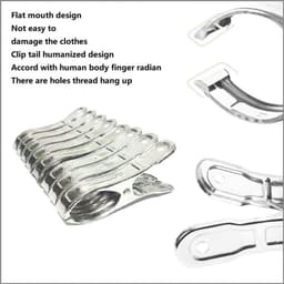 Roestvrijstalen knijpers - Metalen clips - Kleding drogen - Zware windbestendig - 8 stuks - Zilver — thumbnail 5