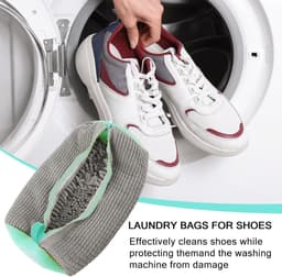 SnelShoppen - 2 stuks Schoenwaszakken voor Wasmachine, Herbruikbare Schoenentas met Rits, Bescherming voor Schoenen in Wasmachine en Droger, Grijs, 19 — thumbnail 2
