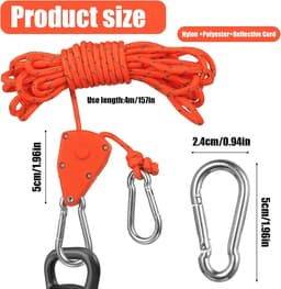SnelShoppen - Set van 6 Spanningstouwen met Haken, 4 mm x 4 m, Reflecterende Touwtjes met Kabelspanner, Verstelbare Touwtjes voor Kamperen, Tenten, Pl — thumbnail 5