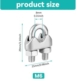 SnelShoppen - 20 Stuks M6 Stalen Kabelclips U-Klemmen RVS Met Sluitmoeren Voor Tuin, Kledinglijn, Tuinhek, Kabelbevestiging, Binnen en Buiten — thumbnail 5