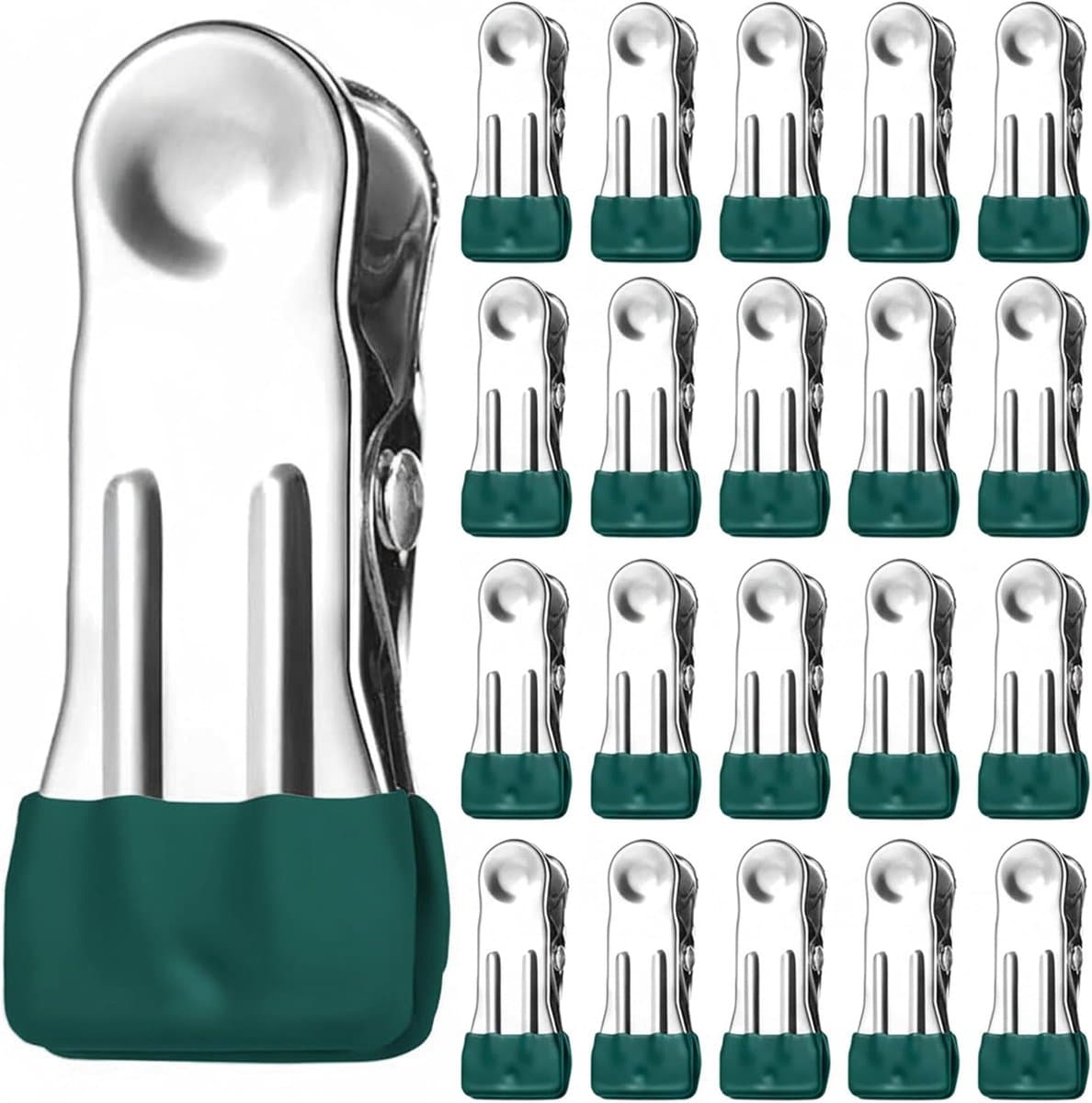 Roestvrijstalen wasknijpers – Antislipontwerp dat geen sporen achterlaat | Stevige knijpers, geschikt voor broeken, handdoeken, sokken, ondergoed en het afsluiten van verpakkingen – Set van 21 (Groen) — afbeelding 1