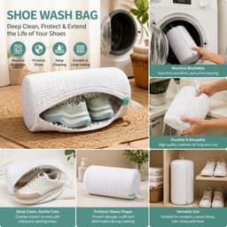 Wasnetjes met ritssluiting - Wit - 39 x 19 cm - Chenille Microvezel Schoenwaszak voor Wasmachine en Droger — thumbnail 2