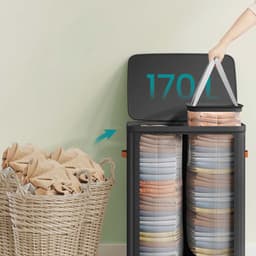 Wasmand Waszak 56x40x75cm zwart 170 liter (44,9 gallon) Grote capaciteit opbergmand Dubbele compartimenten Met afneembare binnenzakken Deksel en handgrepen Kleding sorteersysteem Geschikt voor badkamer en wasruimte — thumbnail 5