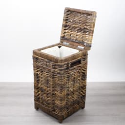 MigoStyling - Kleine Wasmandje - Vierkant - Rotan - Riet - Brown - 30x30xH55cm - Met deksel - Uitneembare waszak — thumbnail 3